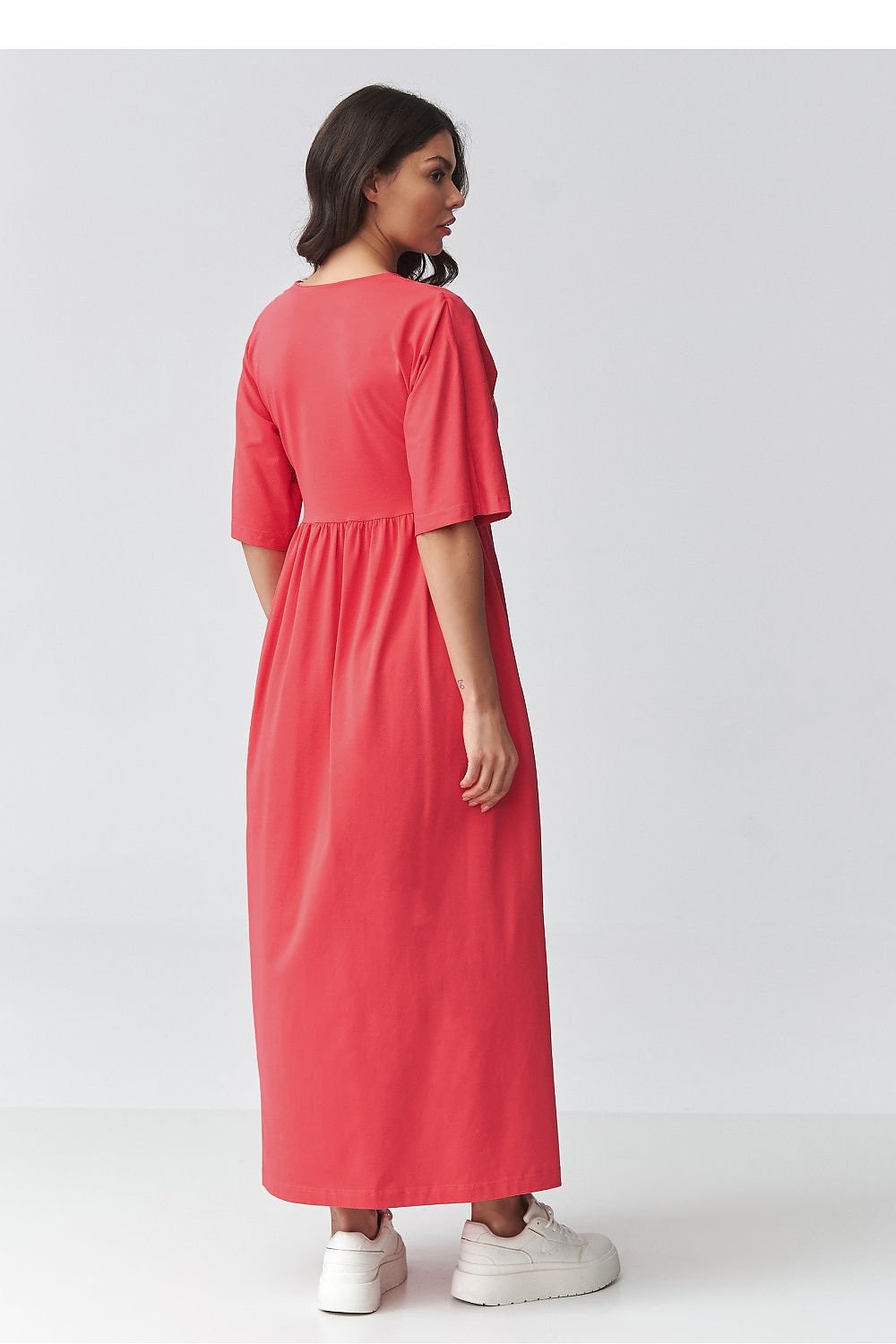 women_fashion - littlescollectionDressV - Neck Maxi Daydress | Waistline Cut Cotton Blendmaxi dress