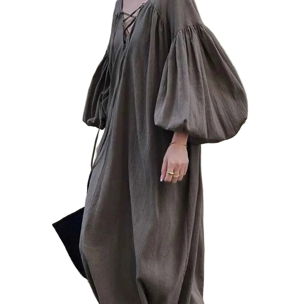 Dress Casual Oversized Vintage Vibes Lantern Sleeve Long Dress