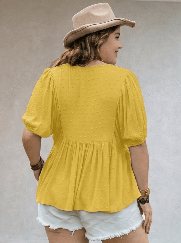 women_fashion - littlescollectionblouseSwiss Dot Tie Neck Short Sleeve Blouse Womencurve - fashion